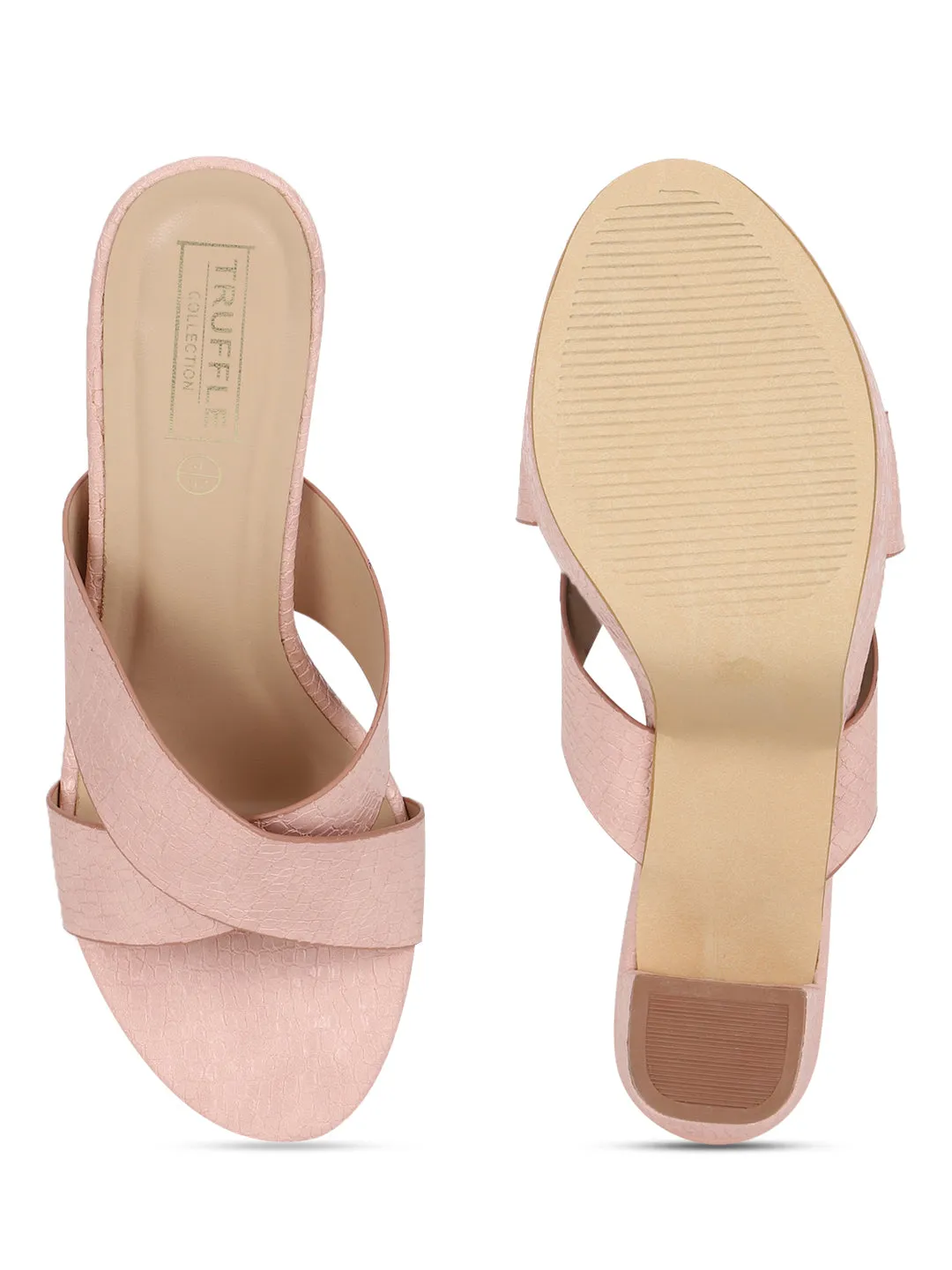 Salmon Pink PU Croc Crossover Strap Platform Mules (TC-SLC-V102-SAL)