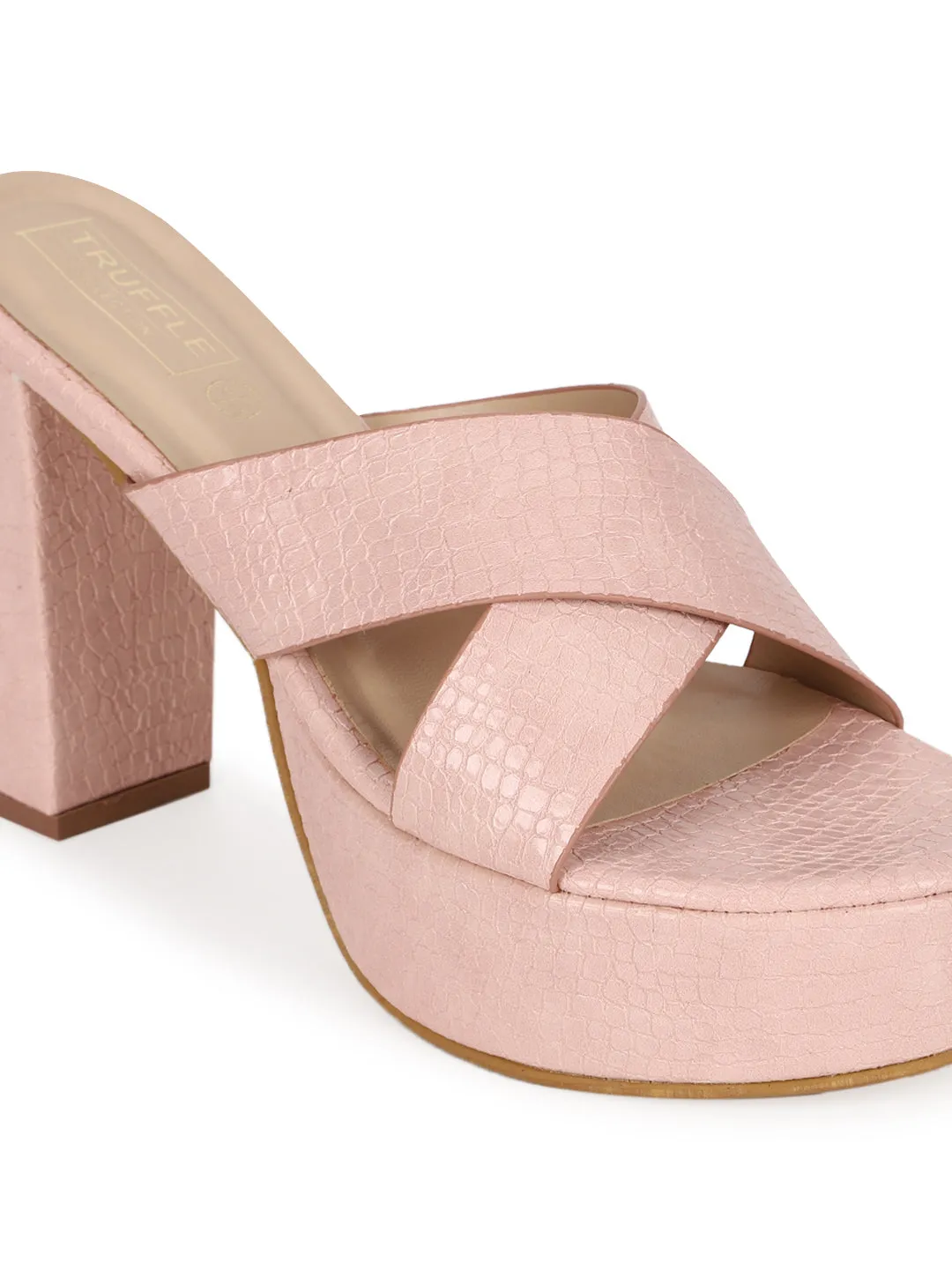 Salmon Pink PU Croc Crossover Strap Platform Mules (TC-SLC-V102-SAL)