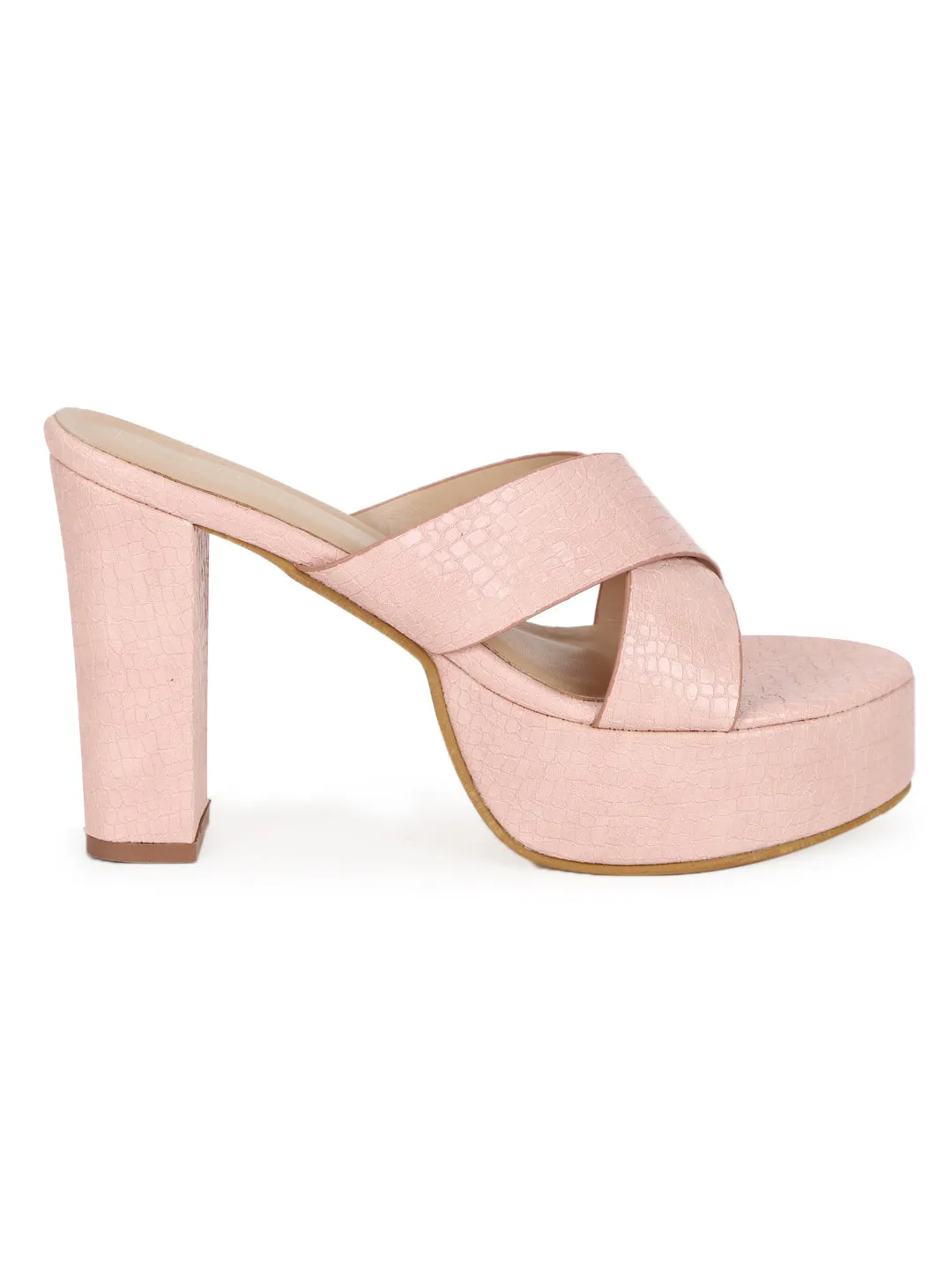 Salmon Pink PU Croc Crossover Strap Platform Mules (TC-SLC-V102-SAL)
