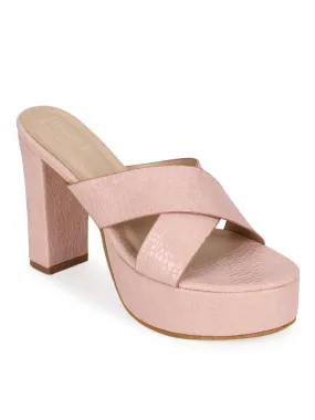 Salmon Pink PU Croc Crossover Strap Platform Mules (TC-SLC-V102-SAL)