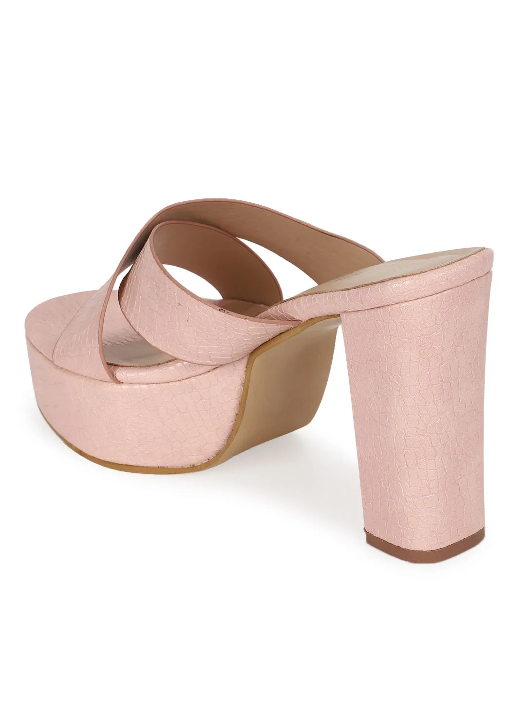 Salmon Pink PU Croc Crossover Strap Platform Mules (TC-SLC-V102-SAL)