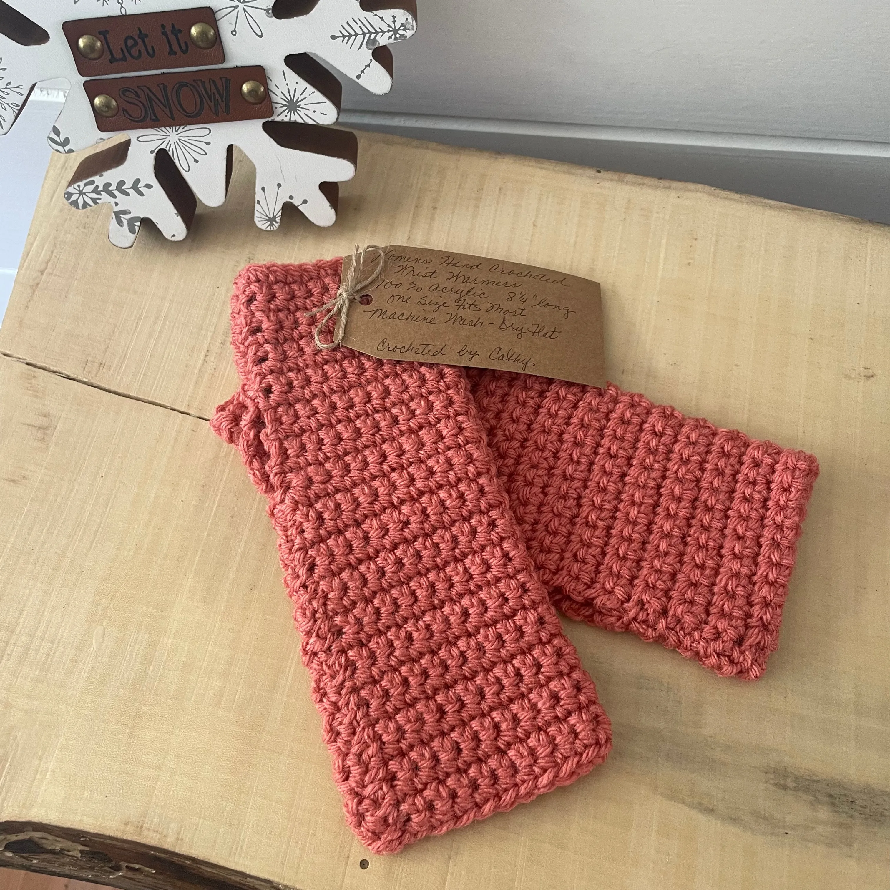 Salmon Texting Fingerless Gloves Crochet Knit Fall Winter Gaming Tech Wrist Warmers Outdoor Coral Peach