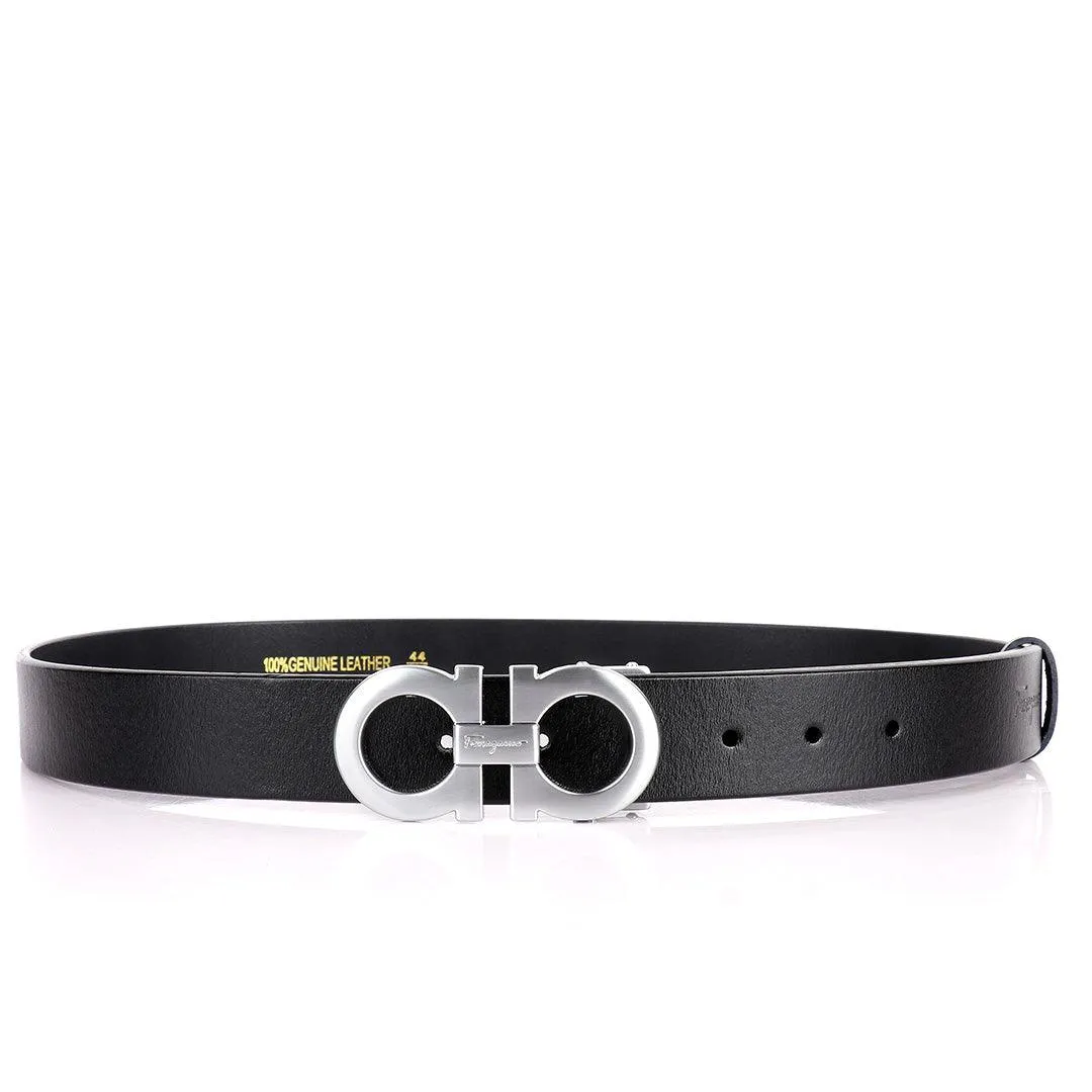 Salva Simple Silver Designed Men's Leather Black Belt