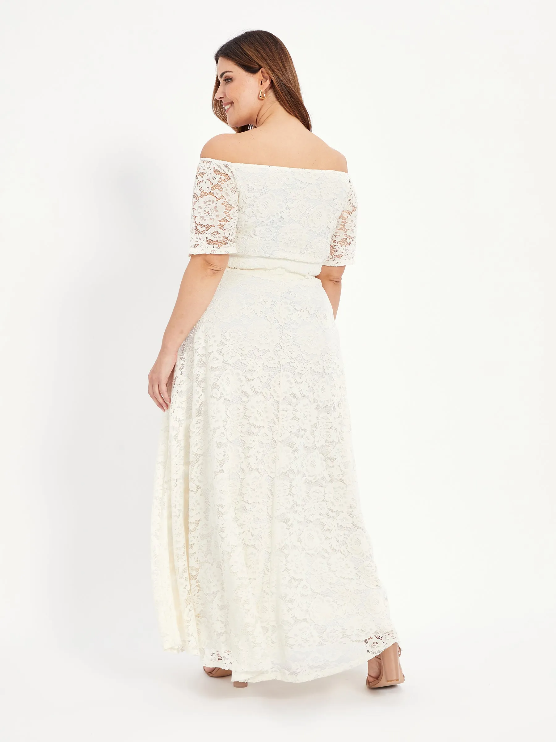 Samantha Cream Lace On or Off The Shoulder Sweetheart Maxi Dress