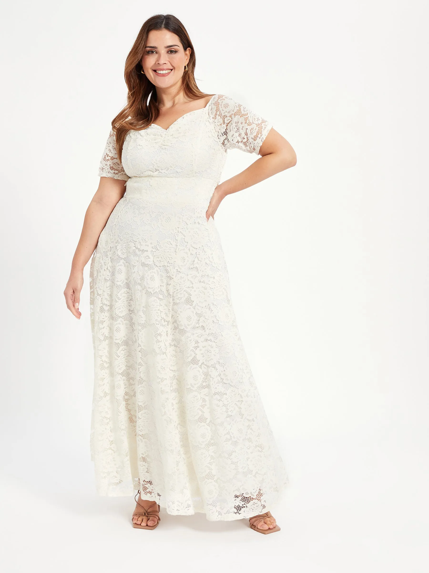 Samantha Cream Lace On or Off The Shoulder Sweetheart Maxi Dress