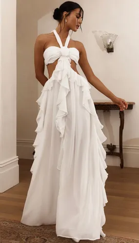 Santiago Cut-Out Ruffle Maxi Dress White