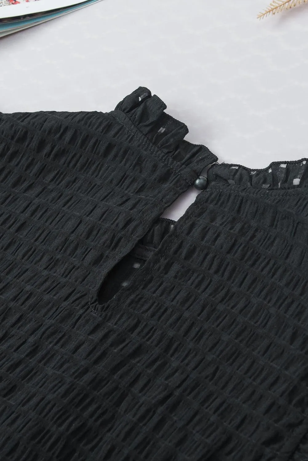 Sara Black Ruffled Hollowed Blouse