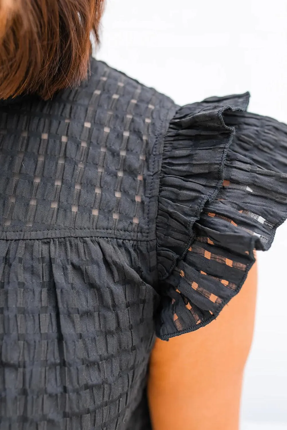 Sara Black Ruffled Hollowed Blouse