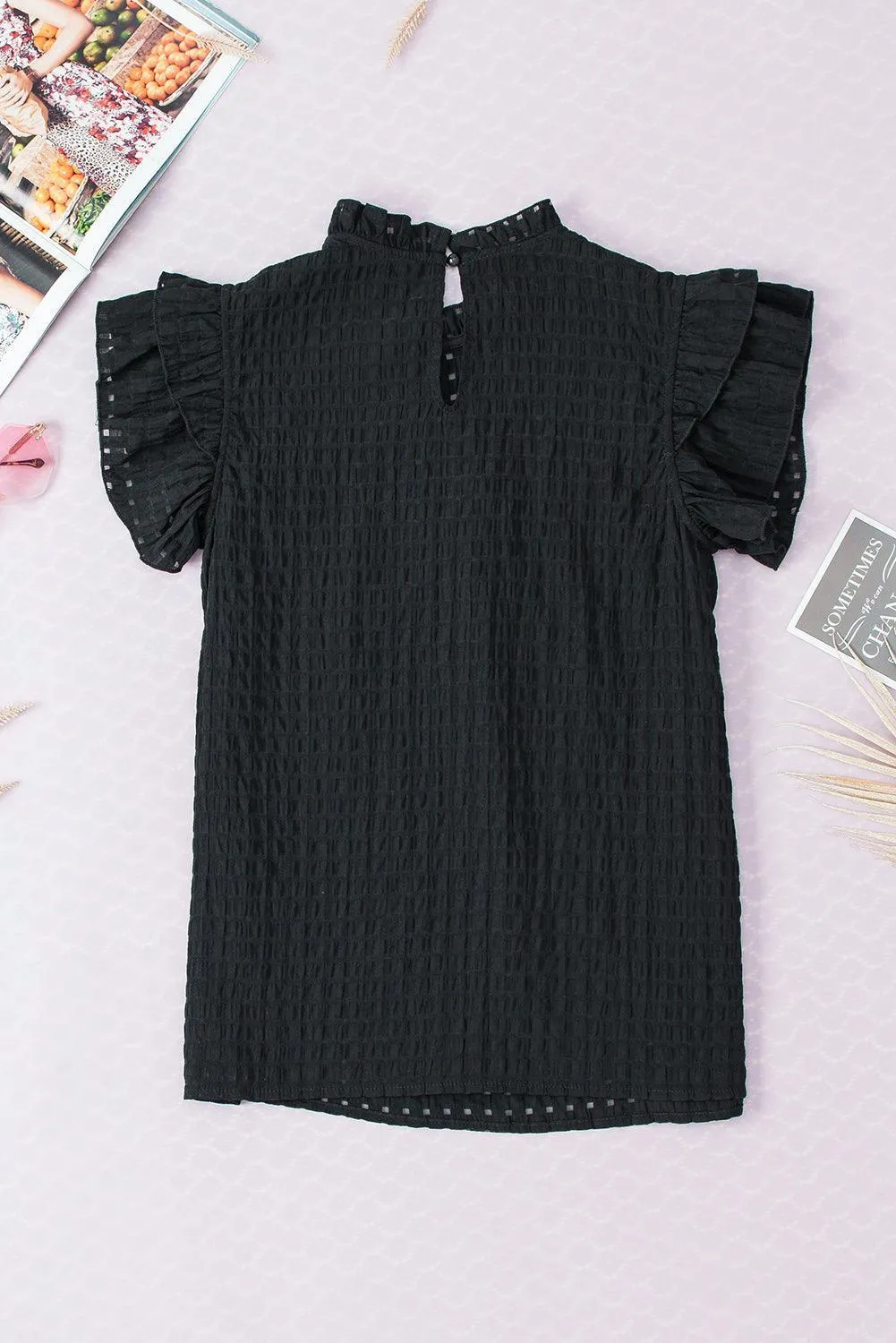 Sara Black Ruffled Hollowed Blouse