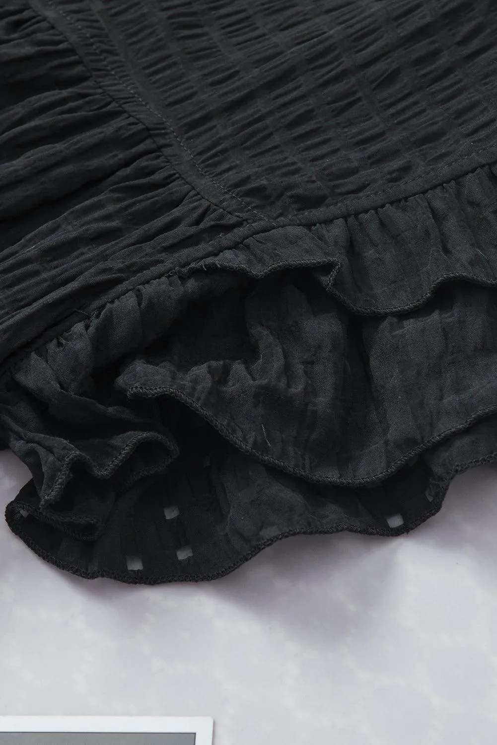 Sara Black Ruffled Hollowed Blouse