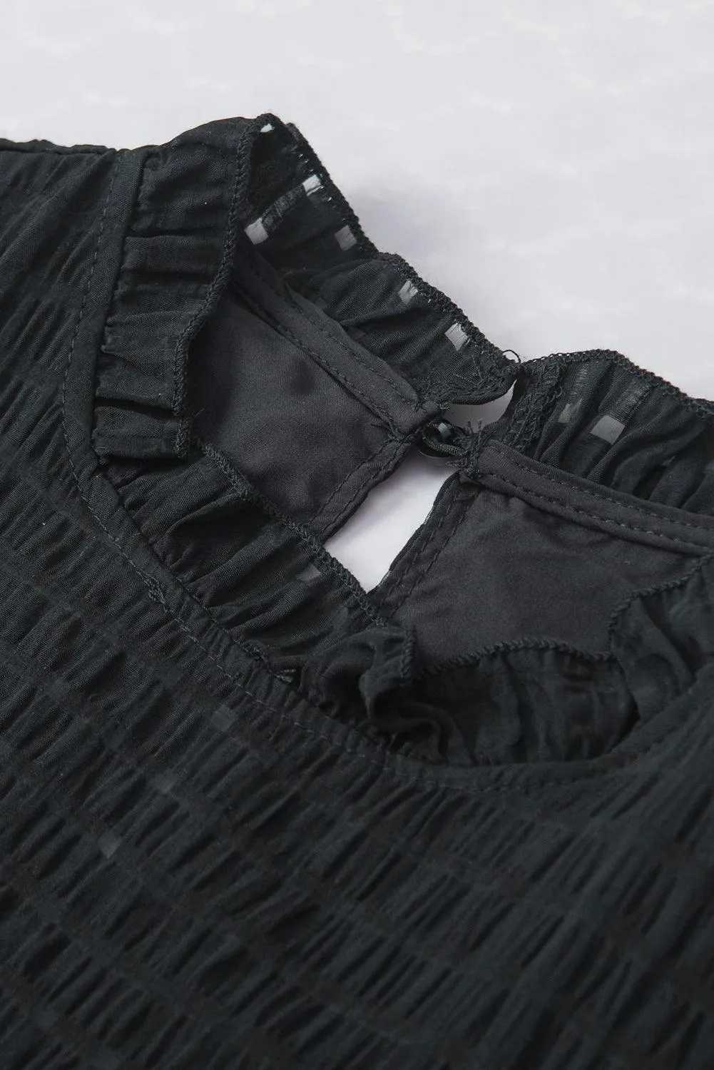 Sara Black Ruffled Hollowed Blouse