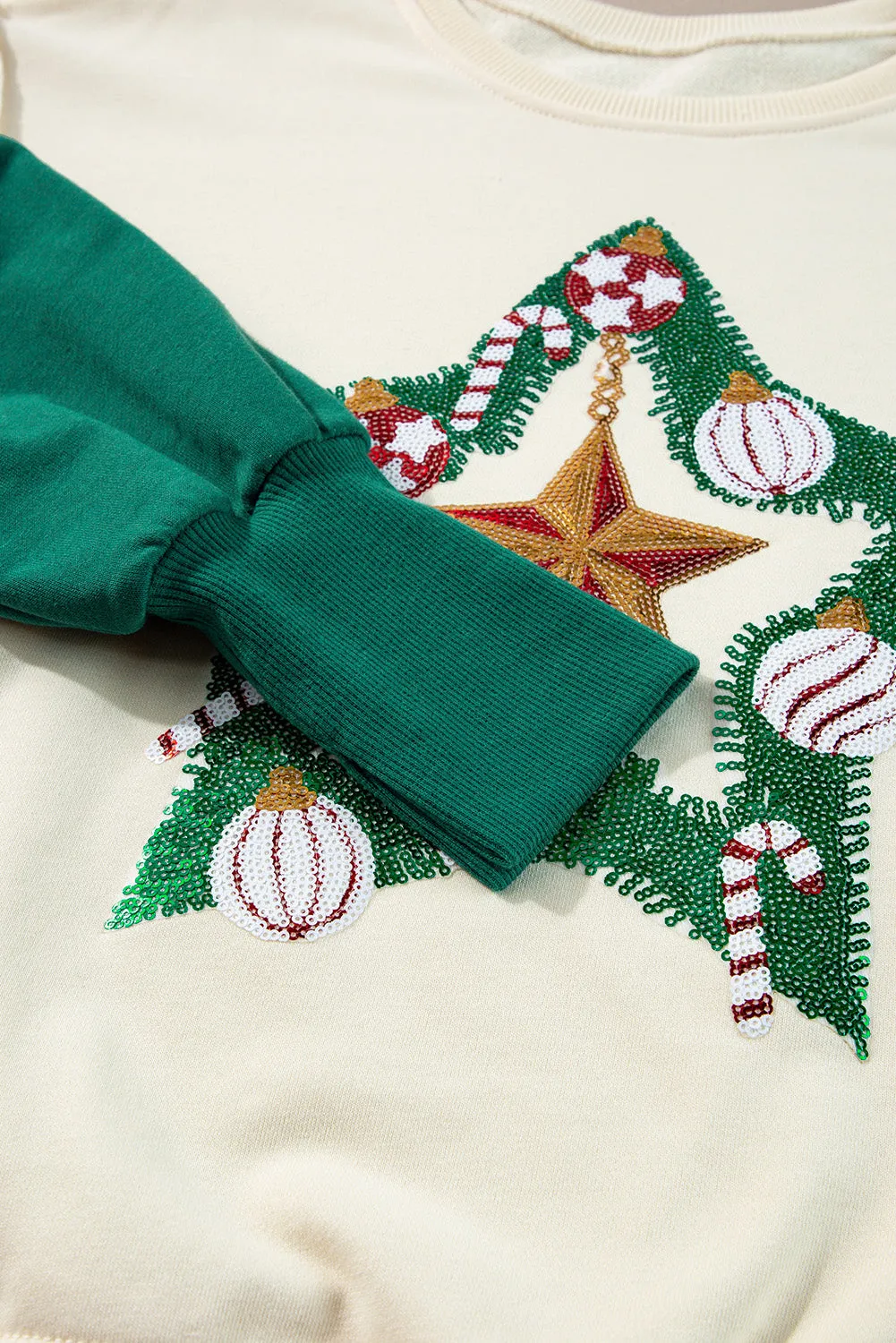 Sassy Christmas Star Wreath Ornament Sequins Sweatshirt
