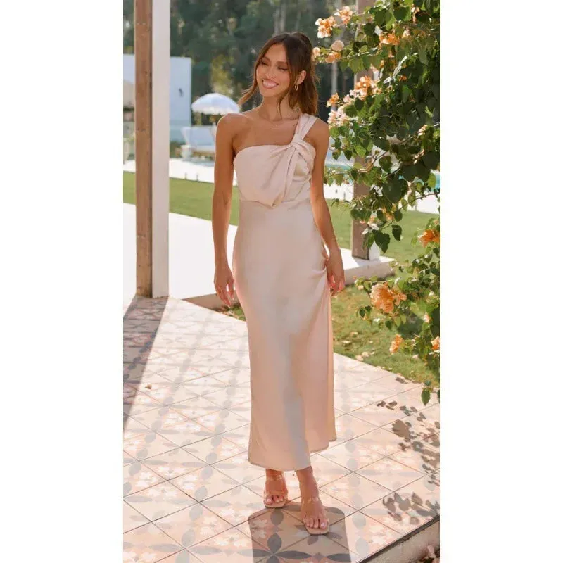 Satin Evening Dress Draped Waist