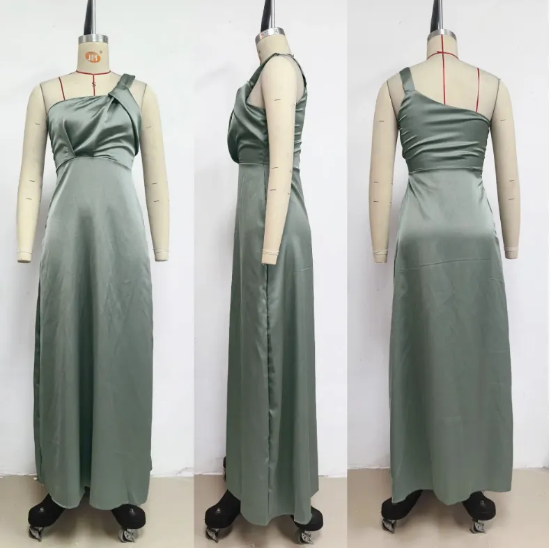 Satin Evening Dress Draped Waist