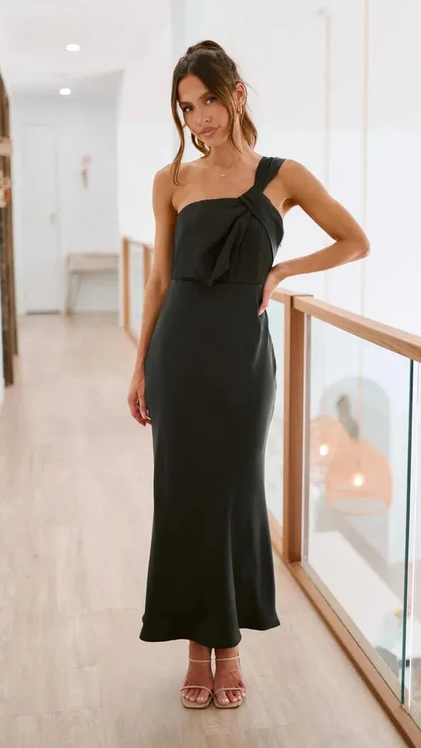 Satin Evening Dress Draped Waist