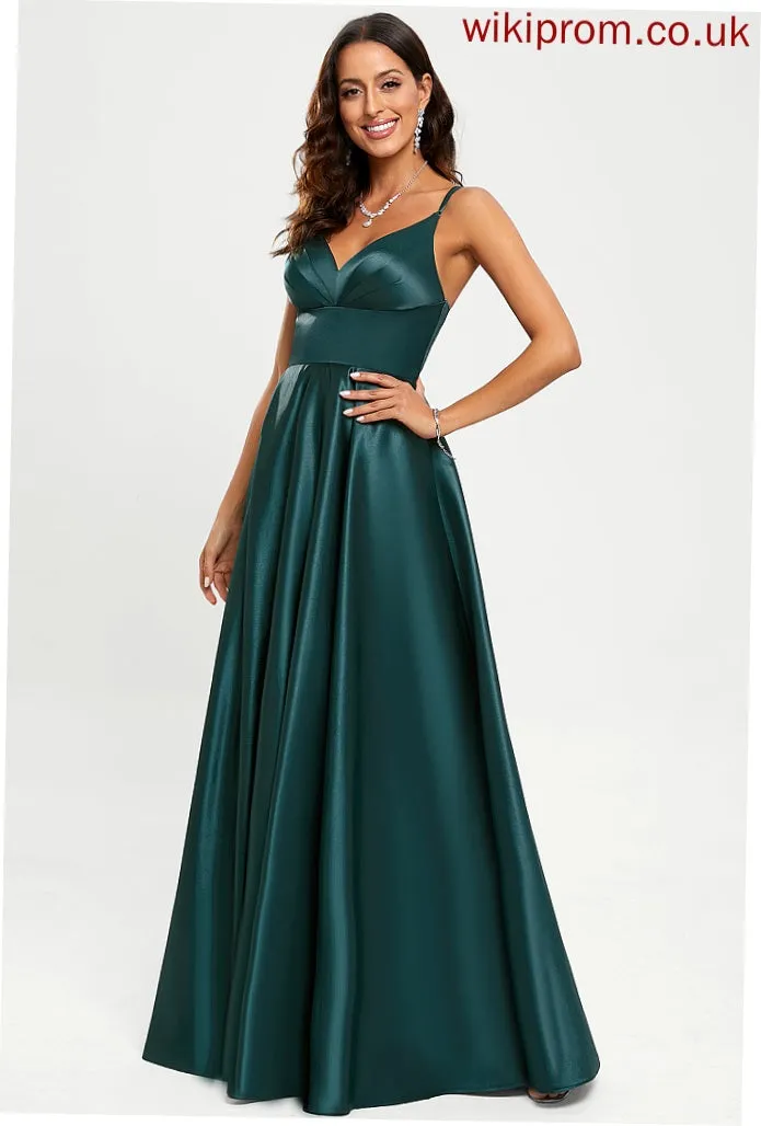 Satin Marilyn Prom Dresses A-Line Floor-Length V-neck