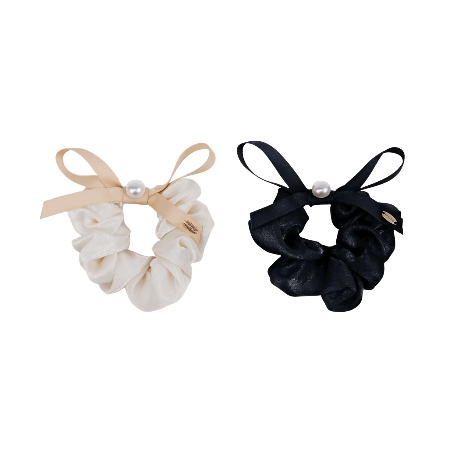 Satin Pearl Medium Scrunchie (Bow & 1 Bead)