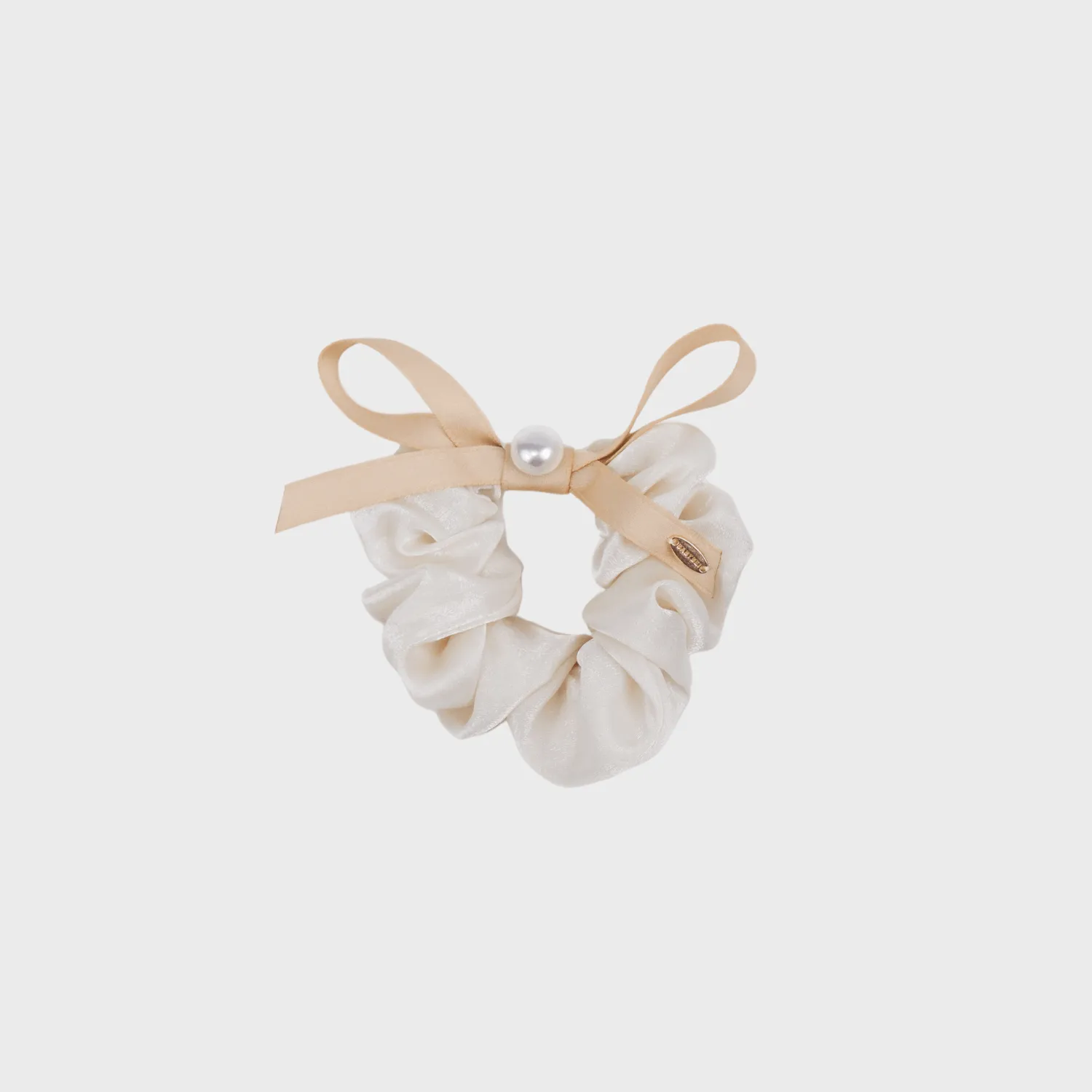 Satin Pearl Medium Scrunchie (Bow & 1 Bead)