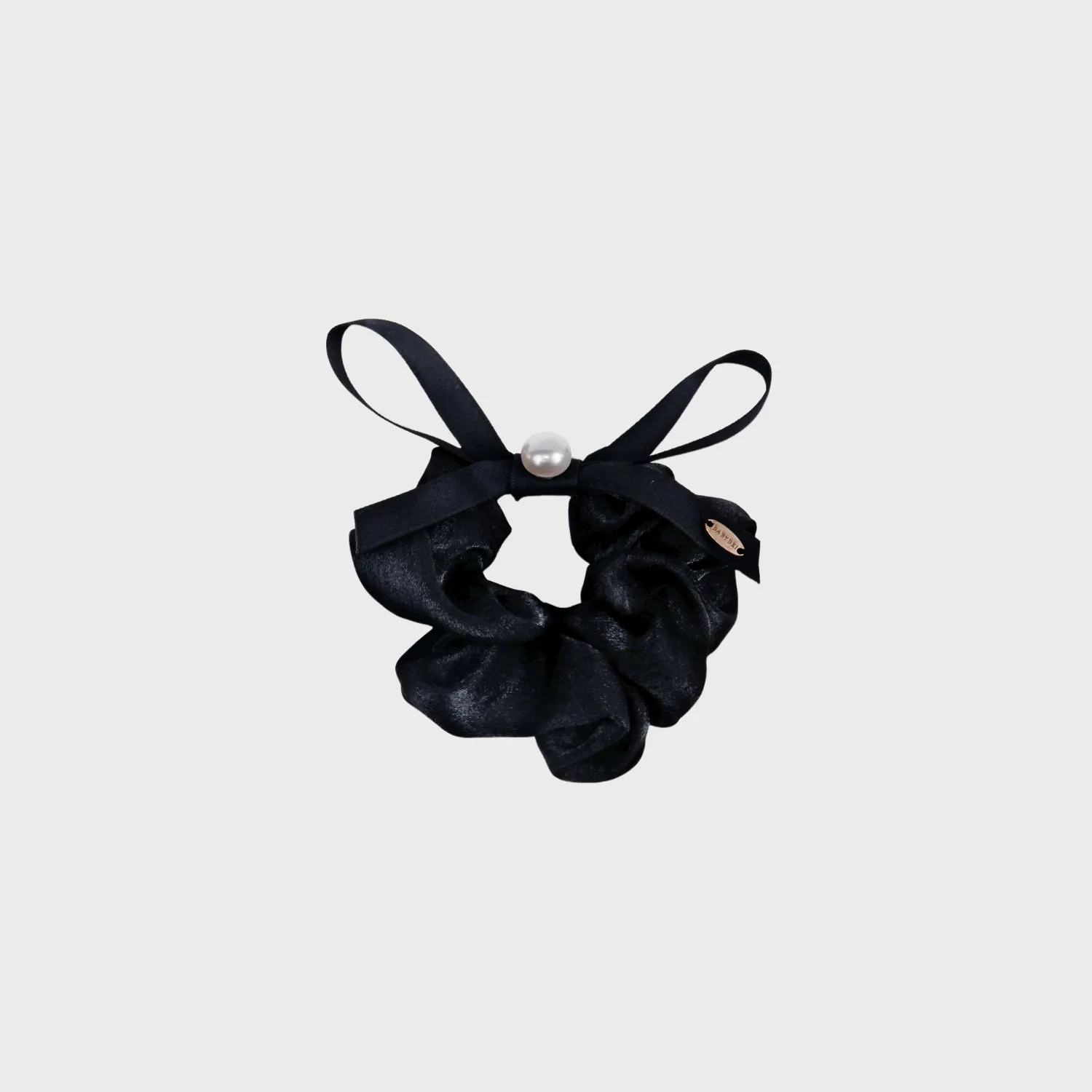 Satin Pearl Medium Scrunchie (Bow & 1 Bead)