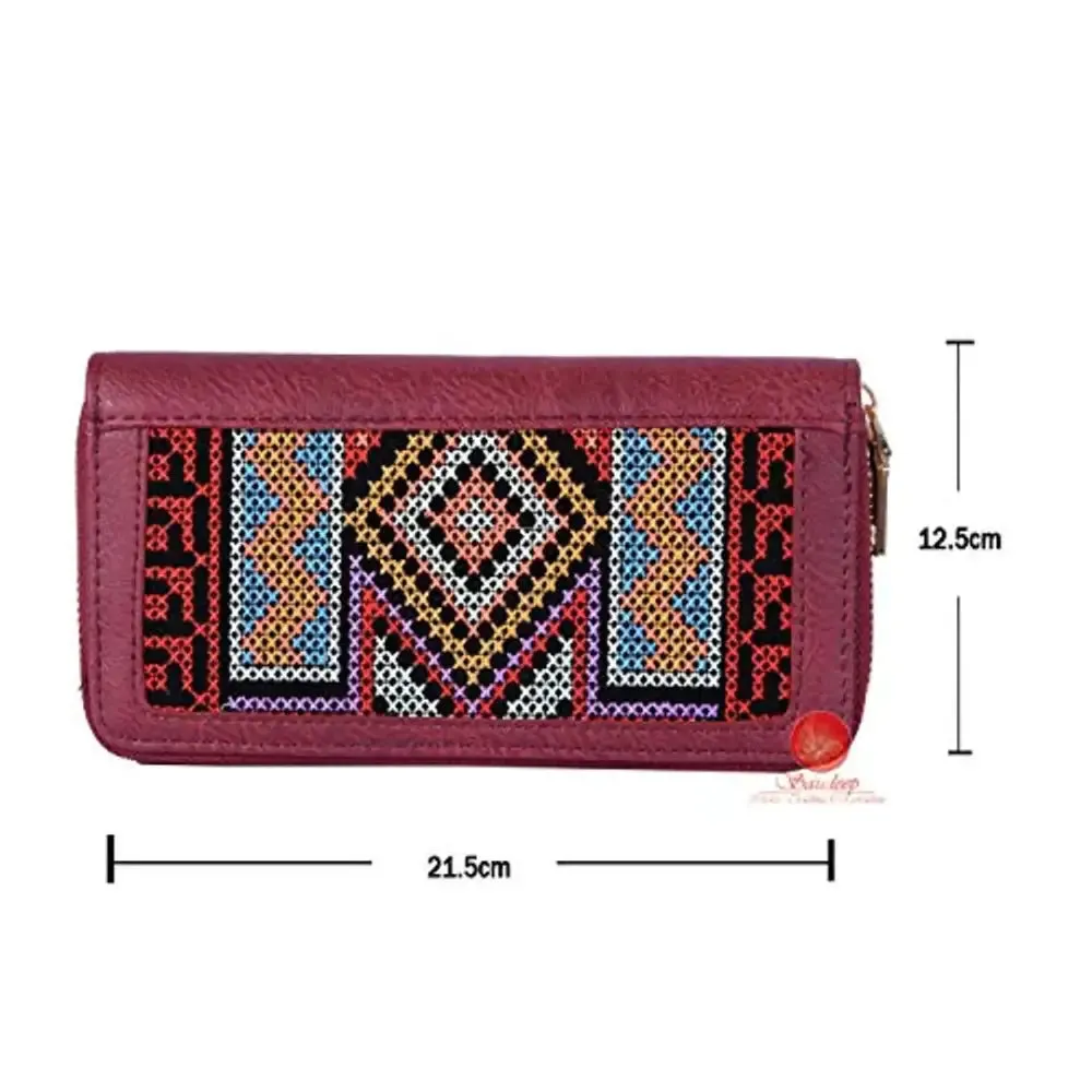 Saudeep India Hand Made Embroided Ikat Traditional Clutch Wallet Bag For Women (Pink)