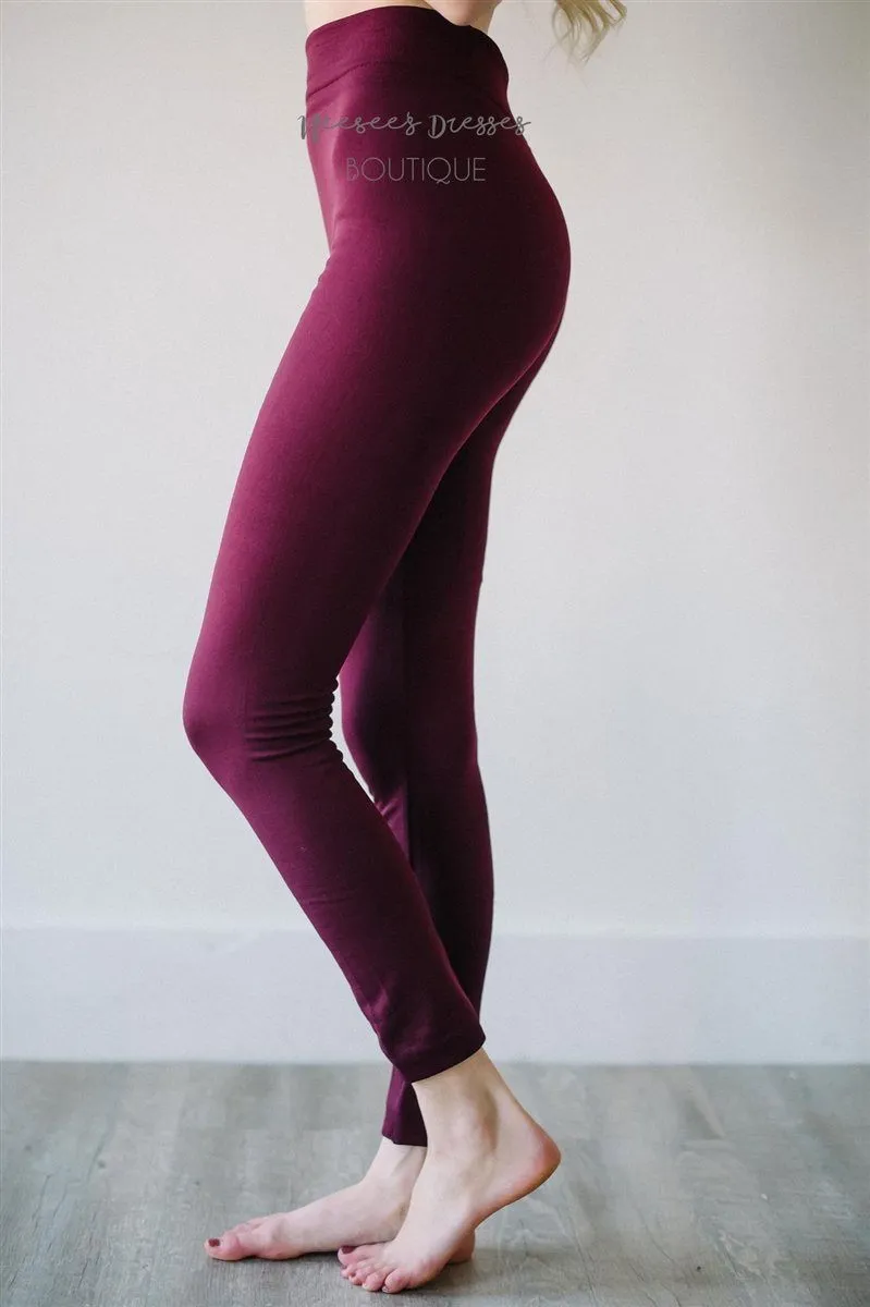 Say it Simply Burgundy Fleece Leggings