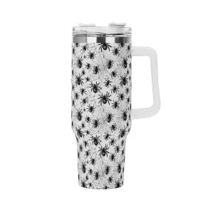 Scary Spiders 40oz Stainless Steel Tumbler Gift With White Handle and Straw