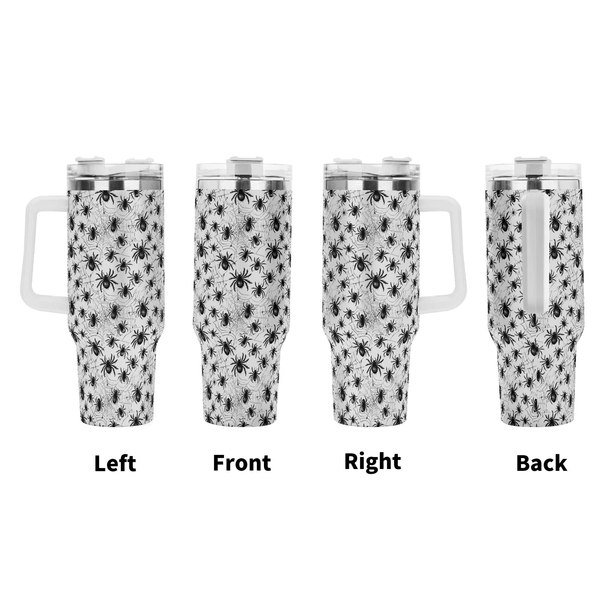 Scary Spiders 40oz Stainless Steel Tumbler Gift With White Handle and Straw