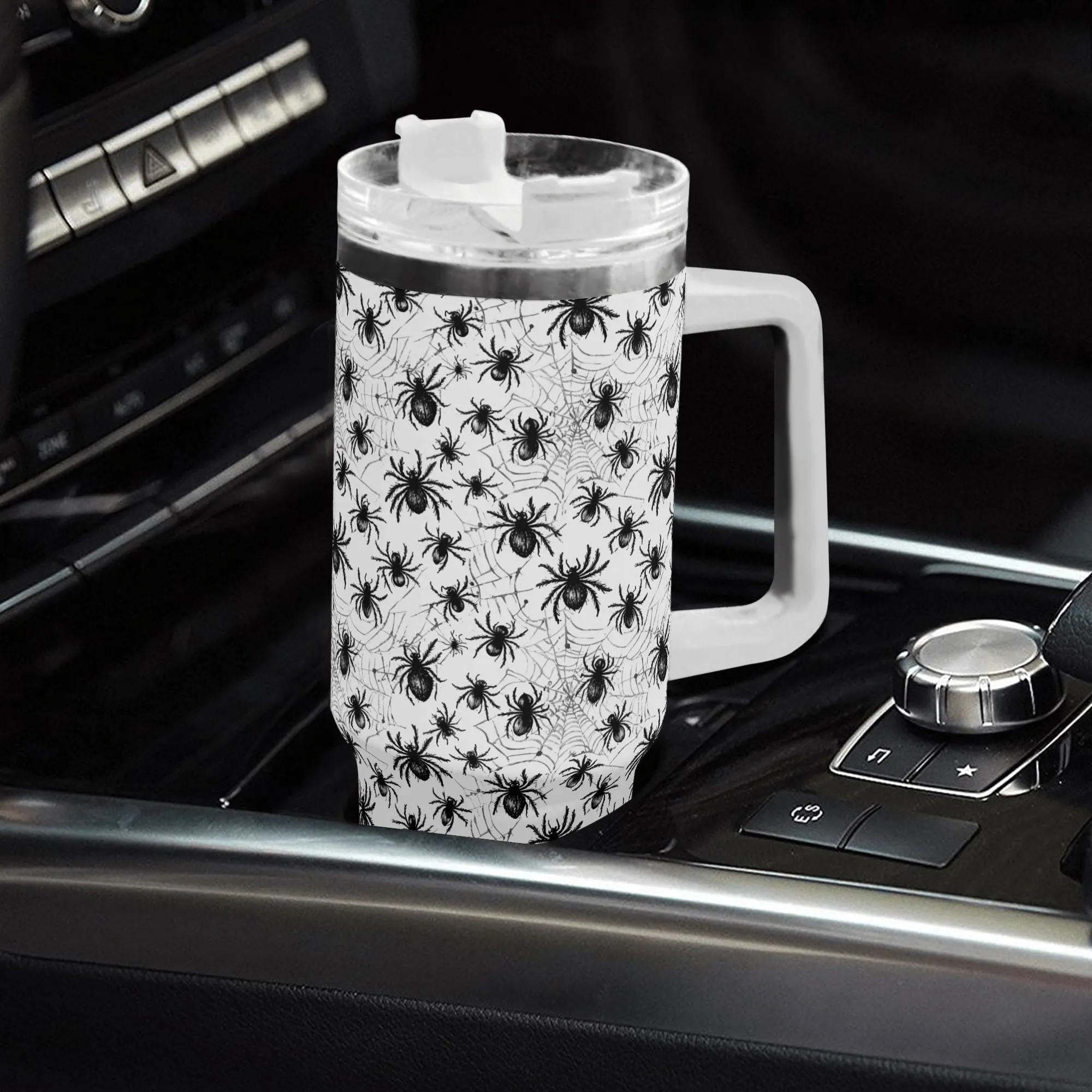 Scary Spiders 40oz Stainless Steel Tumbler Gift With White Handle and Straw