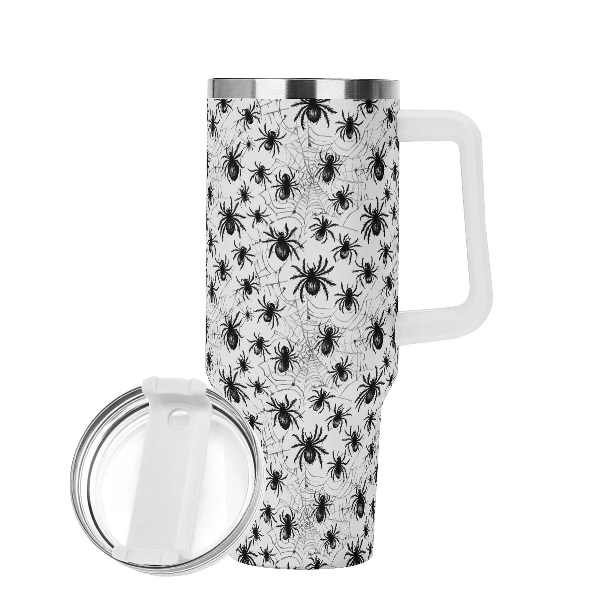 Scary Spiders 40oz Stainless Steel Tumbler Gift With White Handle and Straw