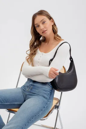 SCOOP NECK LONG SLEEVE HENLEY KNIT TOP