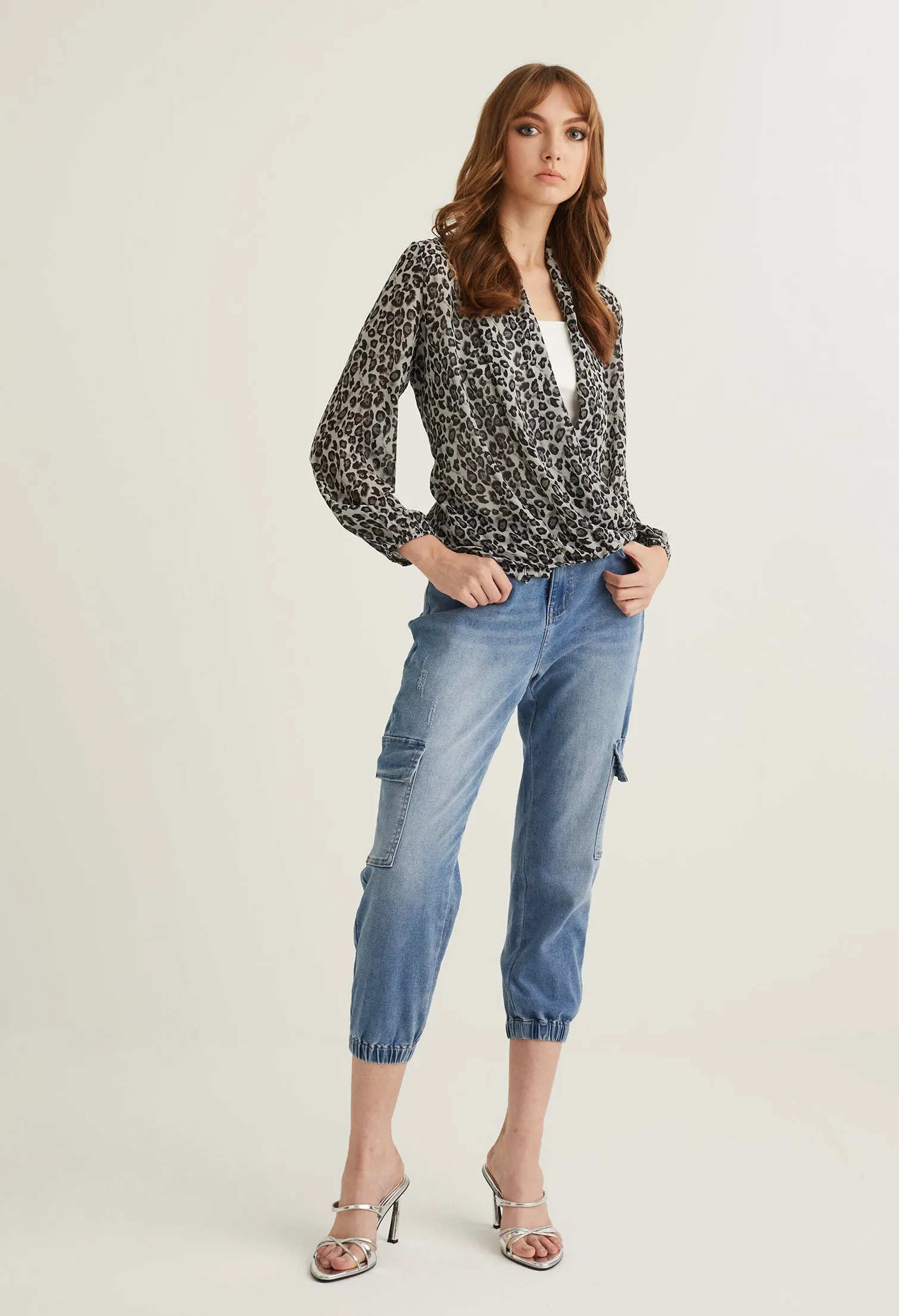 Scoop Neck Safari Print Blouse