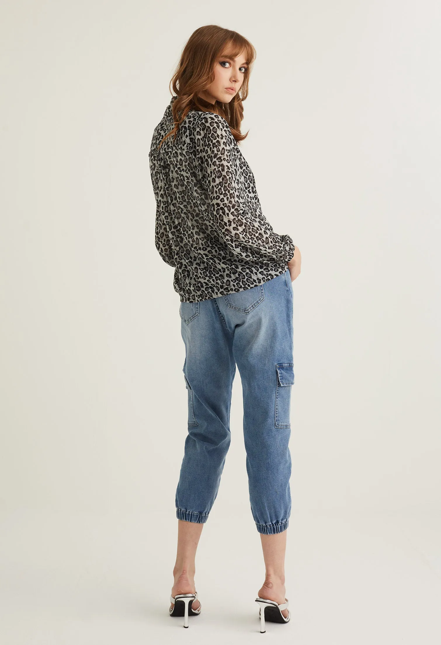 Scoop Neck Safari Print Blouse