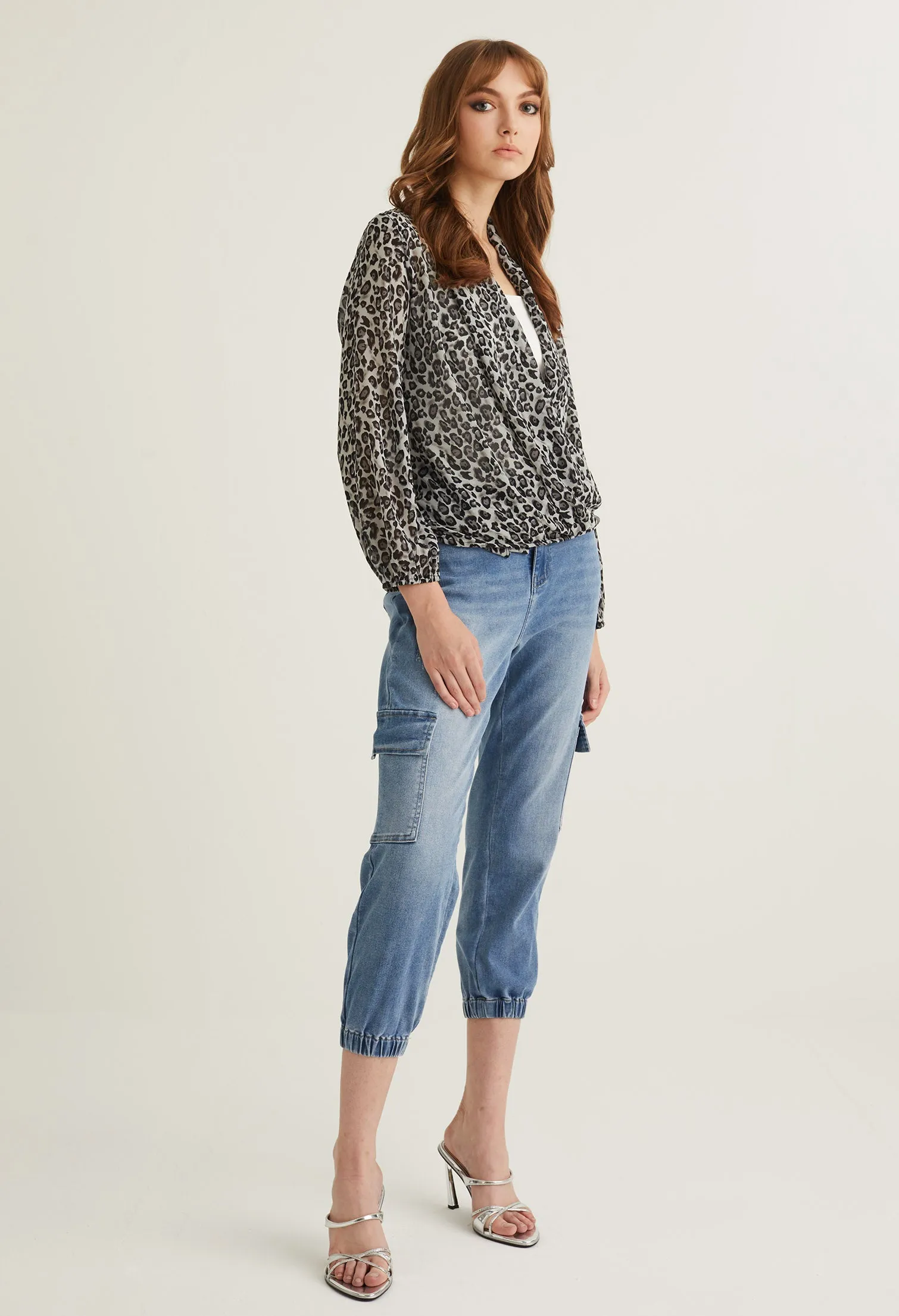 Scoop Neck Safari Print Blouse