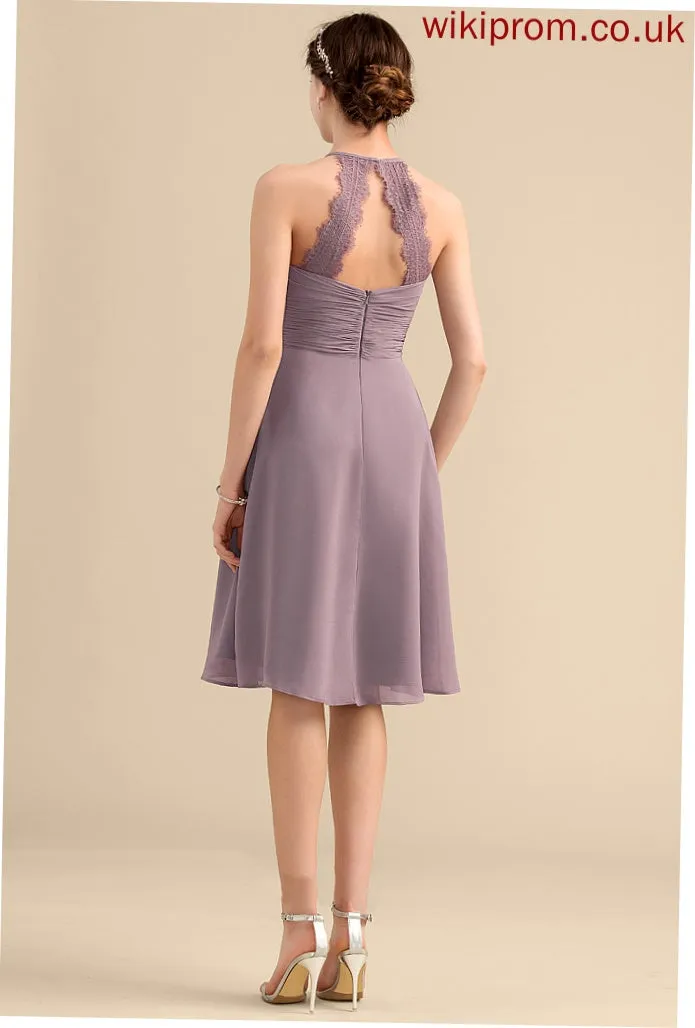 ScoopNeck A-Line Silhouette Length Ruffle Neckline Embellishment Knee-Length Fabric Tracy Bridesmaid Dresses