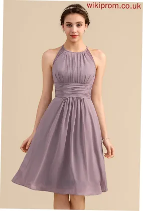 ScoopNeck A-Line Silhouette Length Ruffle Neckline Embellishment Knee-Length Fabric Tracy Bridesmaid Dresses