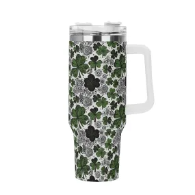 Scribbled Clover 40oz Stainless Steel Tumbler Gift With White Handle and Straw
