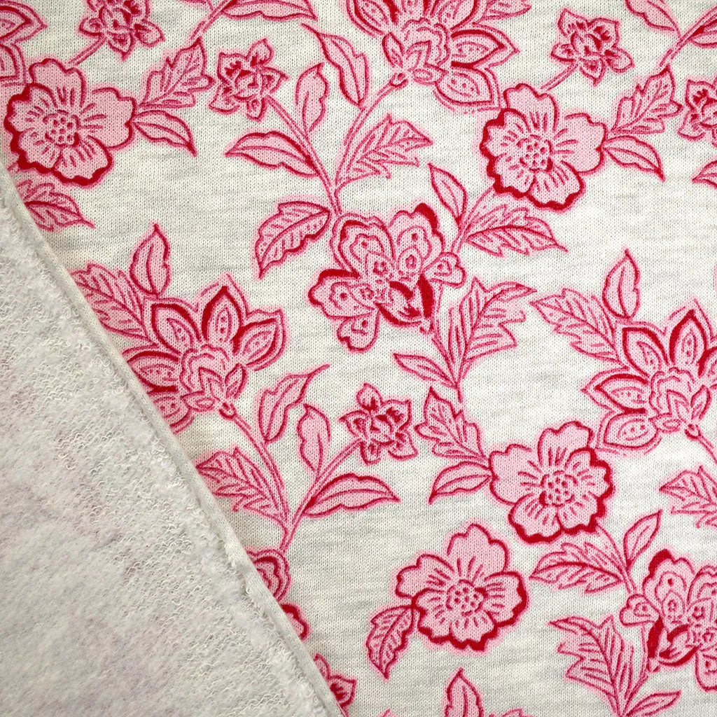 Scrolling Floral Outline Sweatshirt Fleece Pink