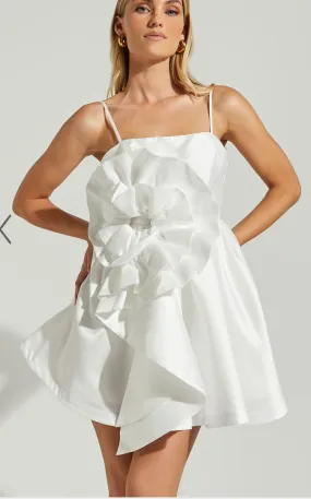 Seana Sculptural White Flower Mini Dress