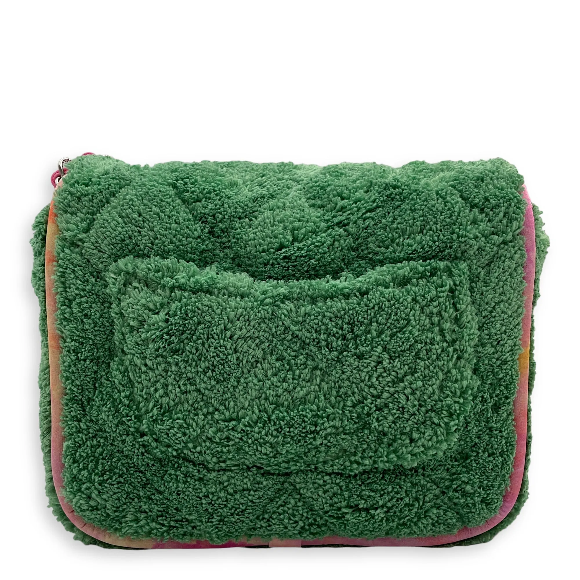 Seasonal Quilted Flap 21x18x7cm Green Crossbody Bag in Terry cloth, fabric, Silver hardware