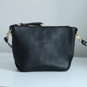 Seconds Sale - Small Leather Convertible Crossbody Clutch Bag - Black Pebble