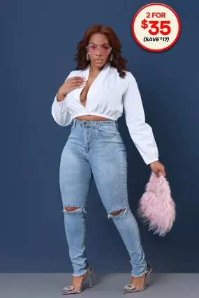 See Ya High Rise Distressed Hourglass Jeans - Light Wash