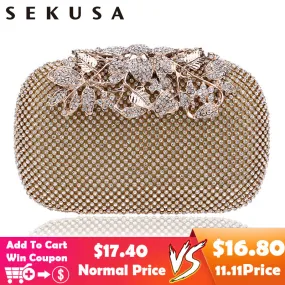 SEKUSA Flower Crystal Evening Bag Clutch Bags Clutches  Wedding Purse Rhinestones Wedding Handbags Silver/Gold/Black Evening Bag