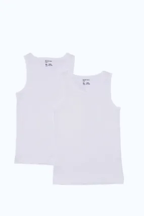 Senior Boys White Sleeveless Basic Vest (Pack Of 2)