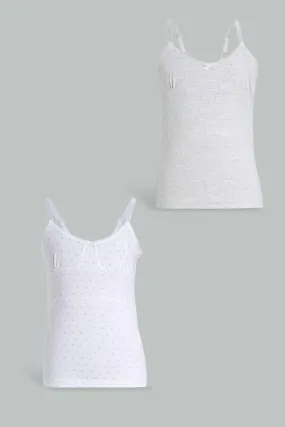 Senior Girls Grey And White Vest Set (Pack Of 2)