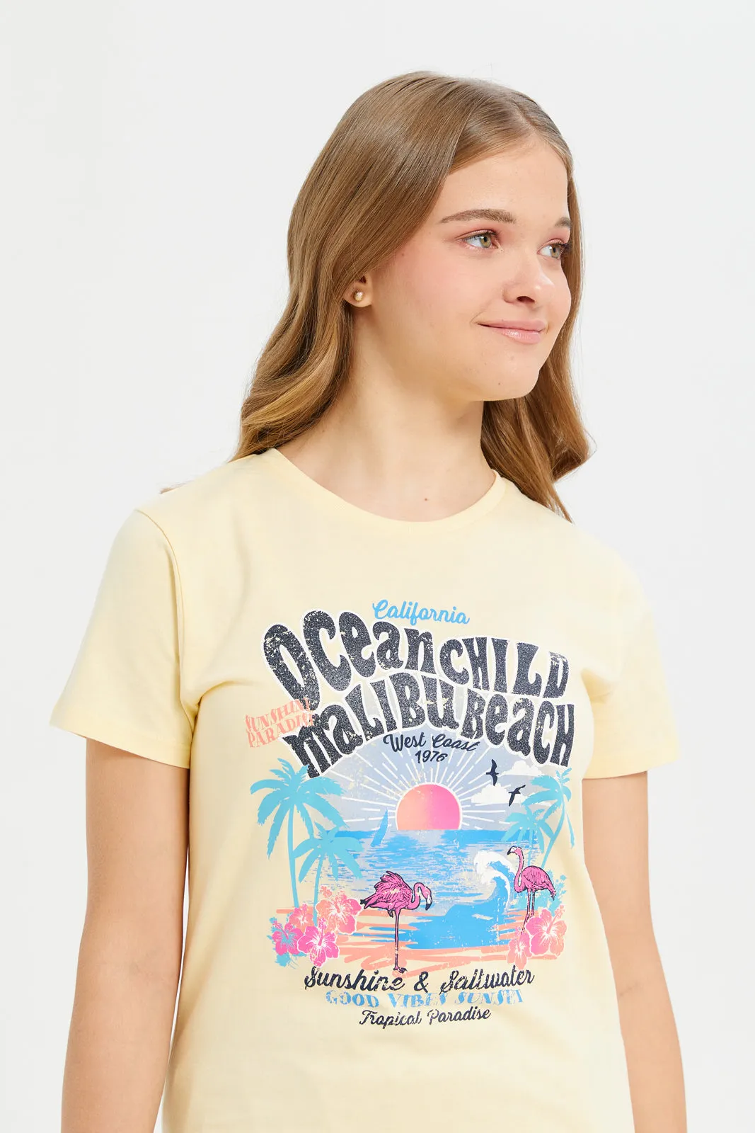 Senior Girls Yellow Malibu Beach T-Shirt