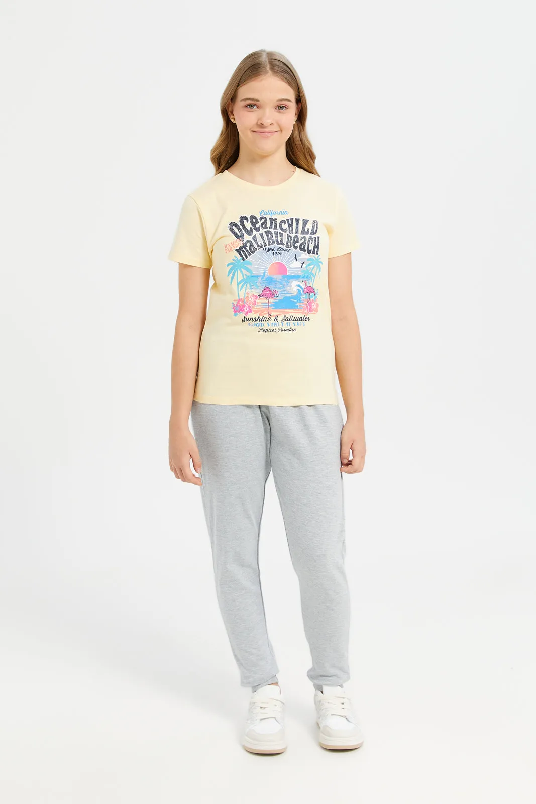 Senior Girls Yellow Malibu Beach T-Shirt