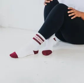 Senita Crew Socks - White/Mulberry