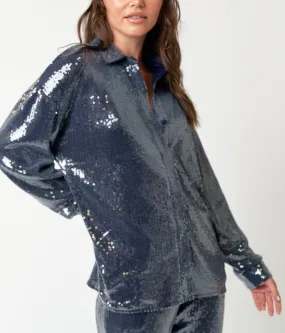 Sequin Mesh Button Down Top