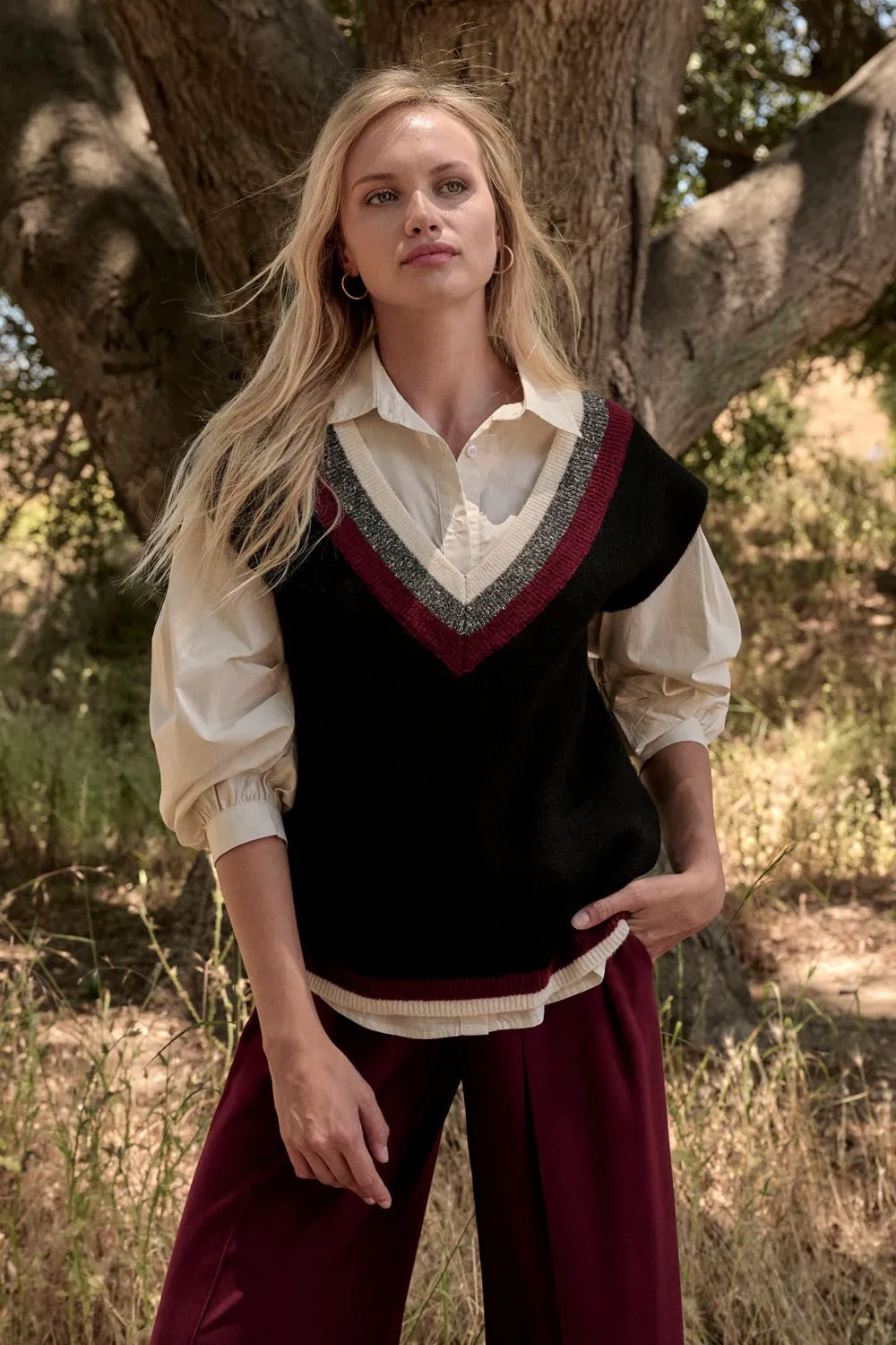 Serene Layering V-Neck Sweater Vest - Black