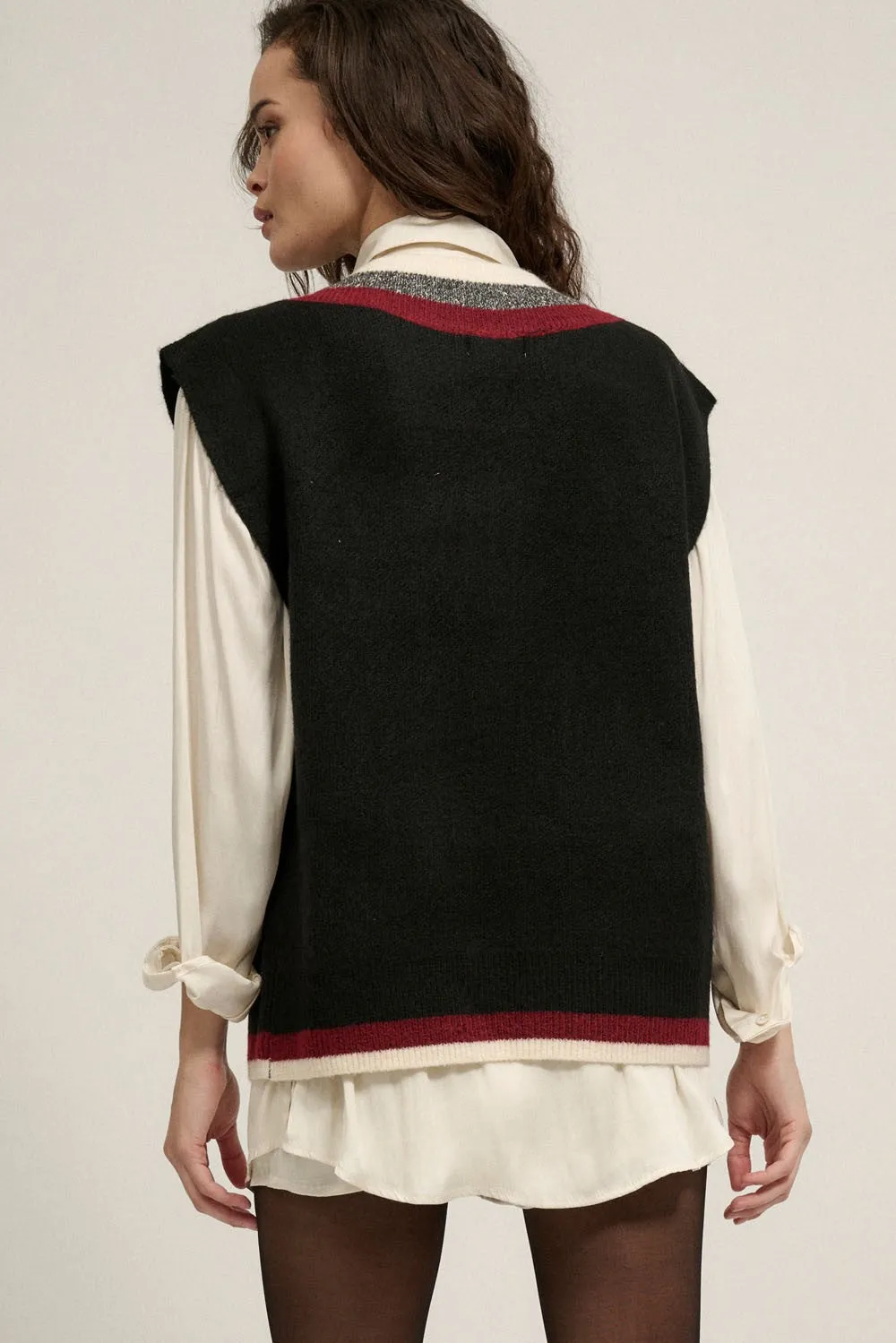 Serene Layering V-Neck Sweater Vest - Black